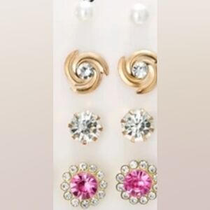 4pc floral, Swirl, rhinestone pearl stud earrings